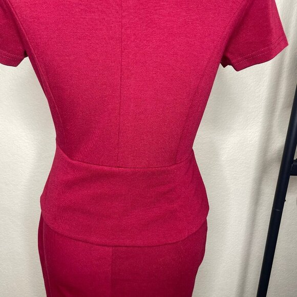 REPHYLLIS Women's Scarlet Red Ruffle Accent Faux 2 Piece Short Sleeve Midi Med - Picture 5 of 9